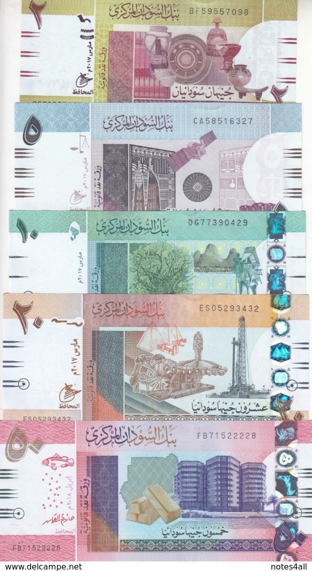 SUDAN 2 5 10 20 50 POUNDS 2017 2018 P-71 72 73 74 NEW UNC SET */* - Sudan