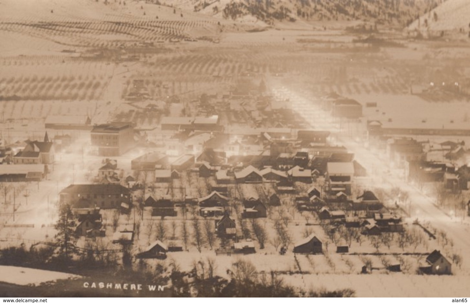 Cashmere Washington Panoramic View Of Town In Snow, Street Lights(?), C1900s/10s Vintage Real Photo Postcard - Altri & Non Classificati