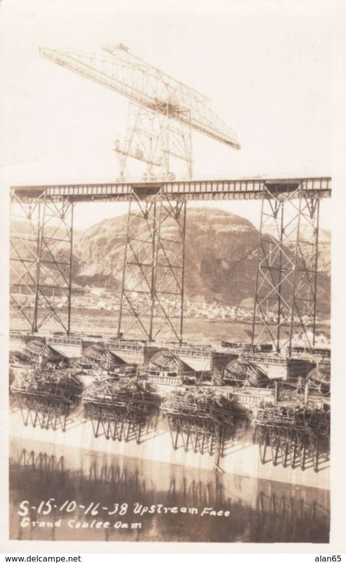 Grand Coulee Dam Washington State, Construction Of Upstream Face, C1930s Vintage Real Photo Postcard - Sonstige & Ohne Zuordnung