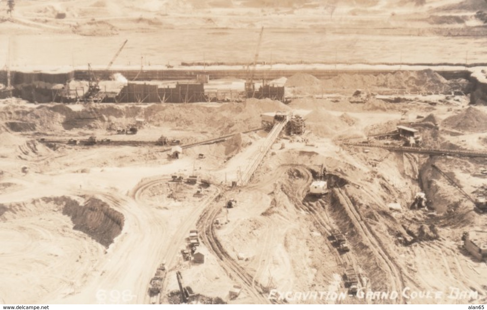 Grand Coulee Dam Washington State, Excavation During Construction, C1930s Vintage Real Photo Postcard - Sonstige & Ohne Zuordnung