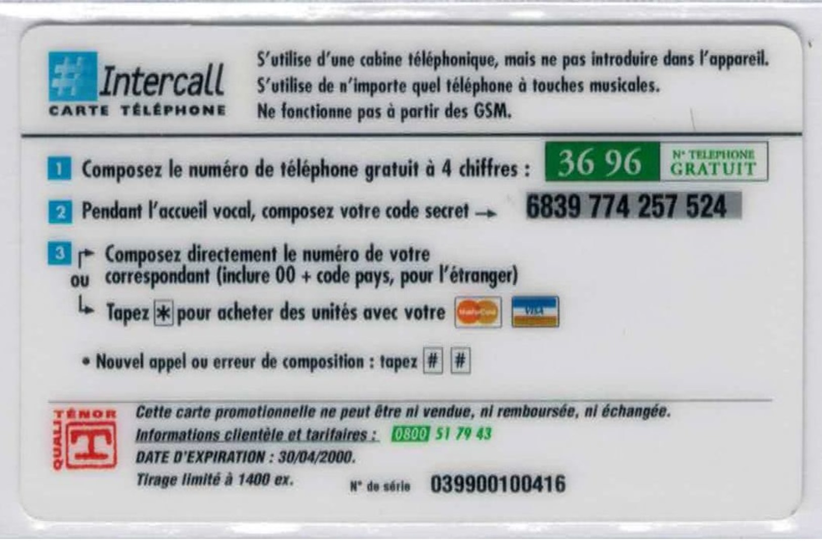 INTERCALL  - Domes EUROPSTAT - Tirage : 1.400 Ex - Code Gratté - Voir Scans - Other & Unclassified