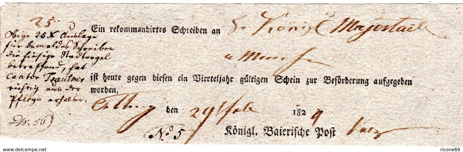 Bayern 1824, Postschein V. Öttingen F. Einen Einschreiben Brief - Sonstige & Ohne Zuordnung