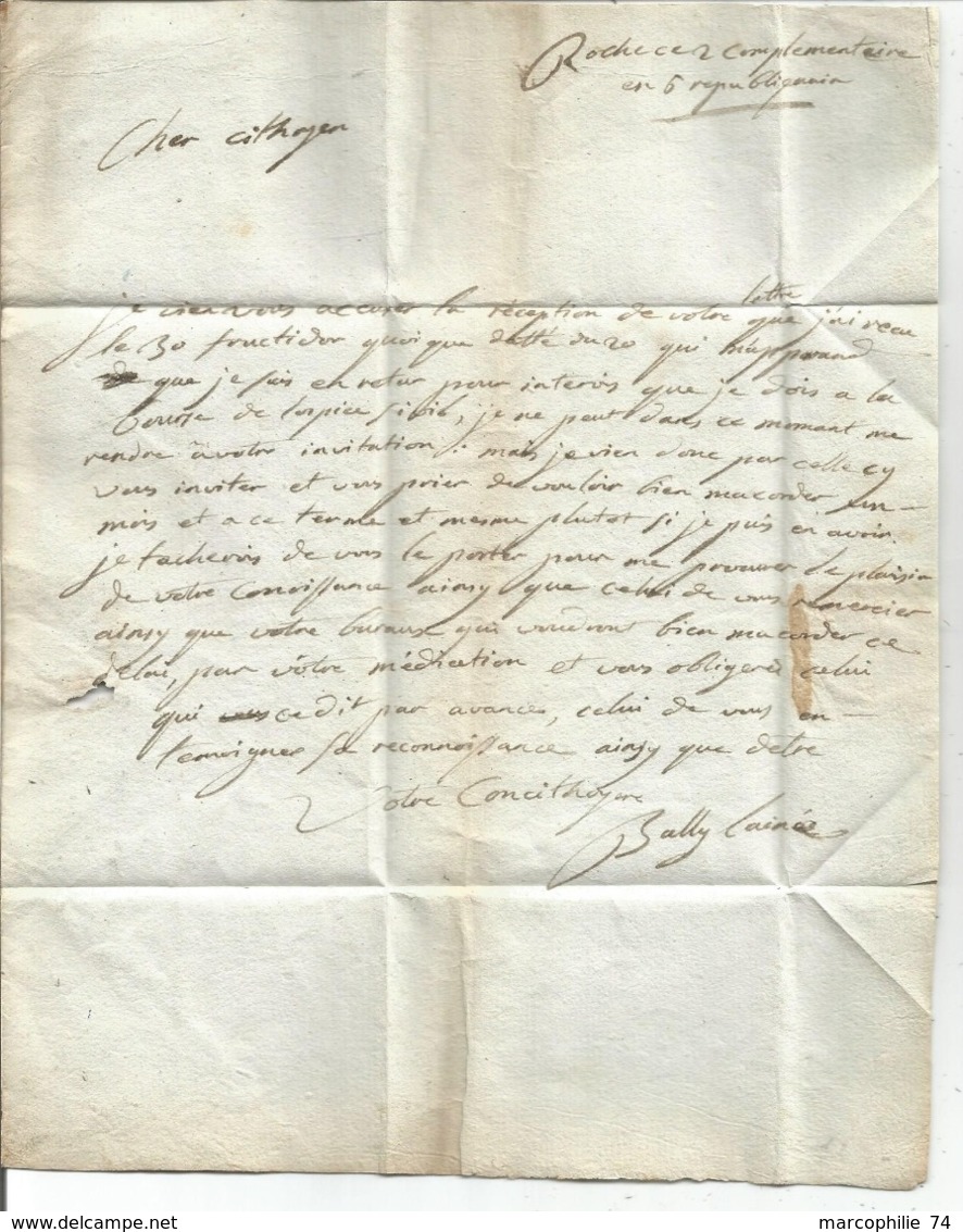 MARQUE CONQUIS MONT BLANC P84P LA ROCHE Marque Empatee LETTRE AN 6 POUR ANNECY HAUTE SAVOIE INDICE 32 RARE - 1792-1815: Départements Conquis