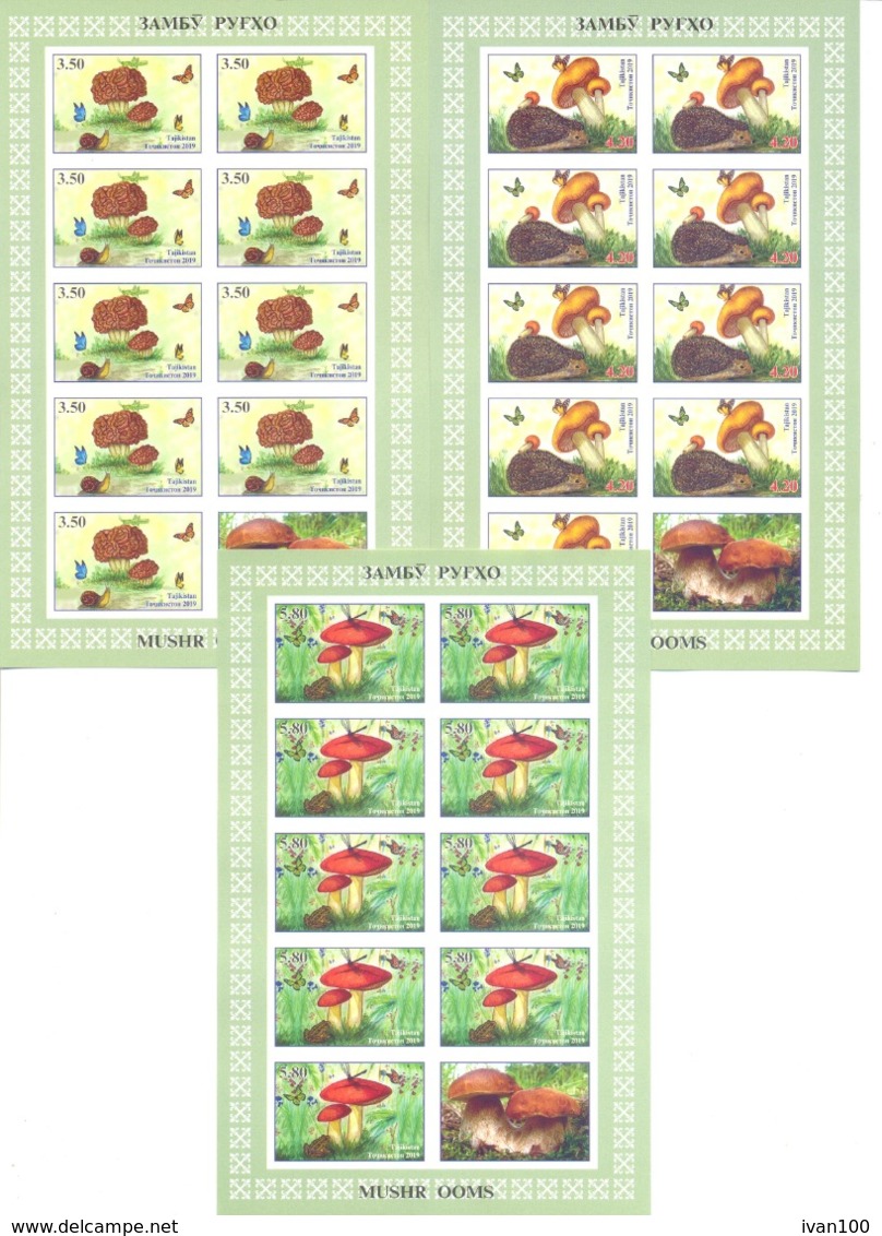 2019. Tajikistan, Mushrooms Of Tajikistan, 3sheetlets Imperforated, Mint/** - Tadschikistan