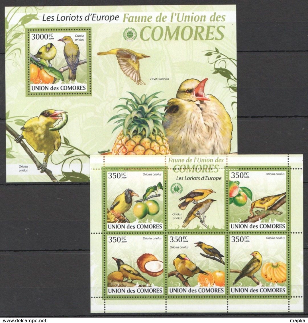 UC005 2009 UNION DES COMORES FAUNA BIRDS LES LORIOTS D'EUROPE 1KB+1BL MNH - Otros & Sin Clasificación