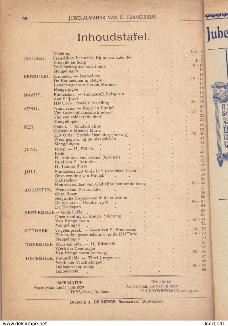 Almanak - Jubelalmanak Zending Paters Kapucienen - Punjab Ubangi - 1921 - Andere & Zonder Classificatie