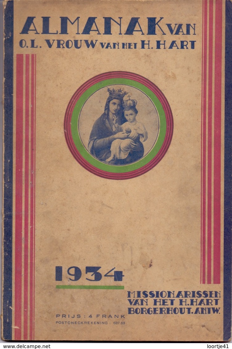 Almanak Van OLVr Van Het H. Hart - Missionarissen Borgerhout - 1934 - Autres & Non Classés