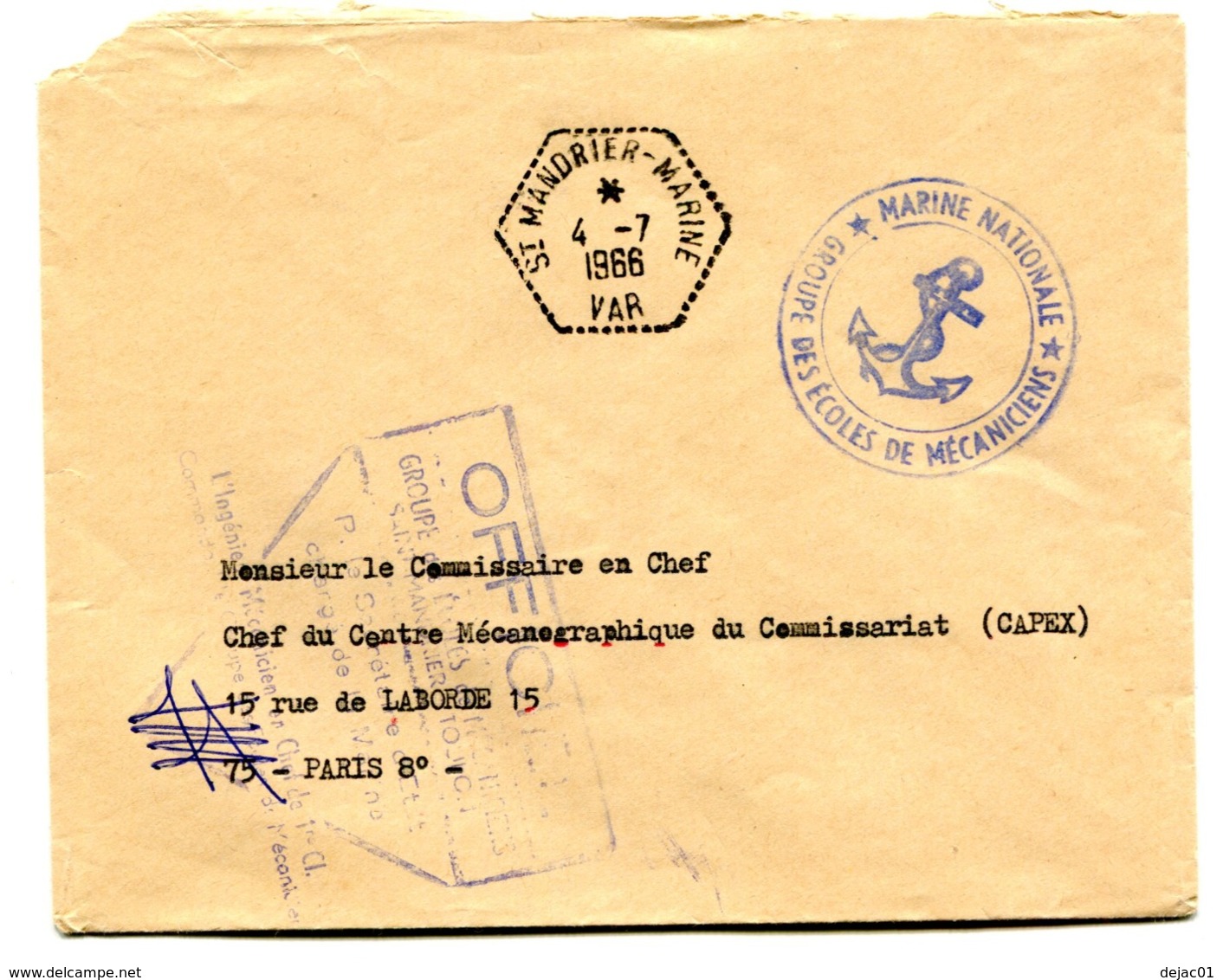 Lettre "Officiel" De 1966 - Cachet Hexagonal Angles Fermés St Mandrier Marine - R 5732 - Posta Marittima