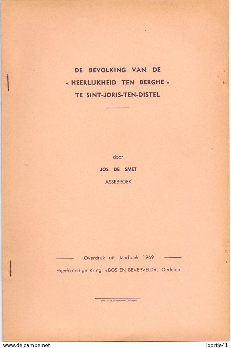 Brochure - St Joris Ten Distel - Bevolking Heerlijkheid Ten Berghe - Jos De Smet Assebroek 1969 - Histoire