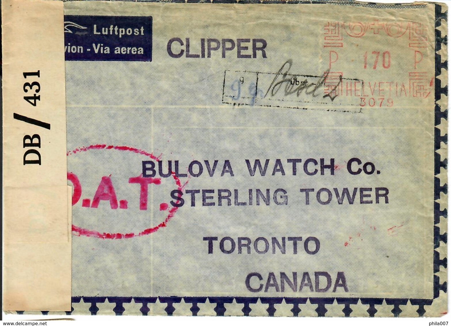 OAT EMA Vol Clipper Pour Canada. Censure. - Used Stamps