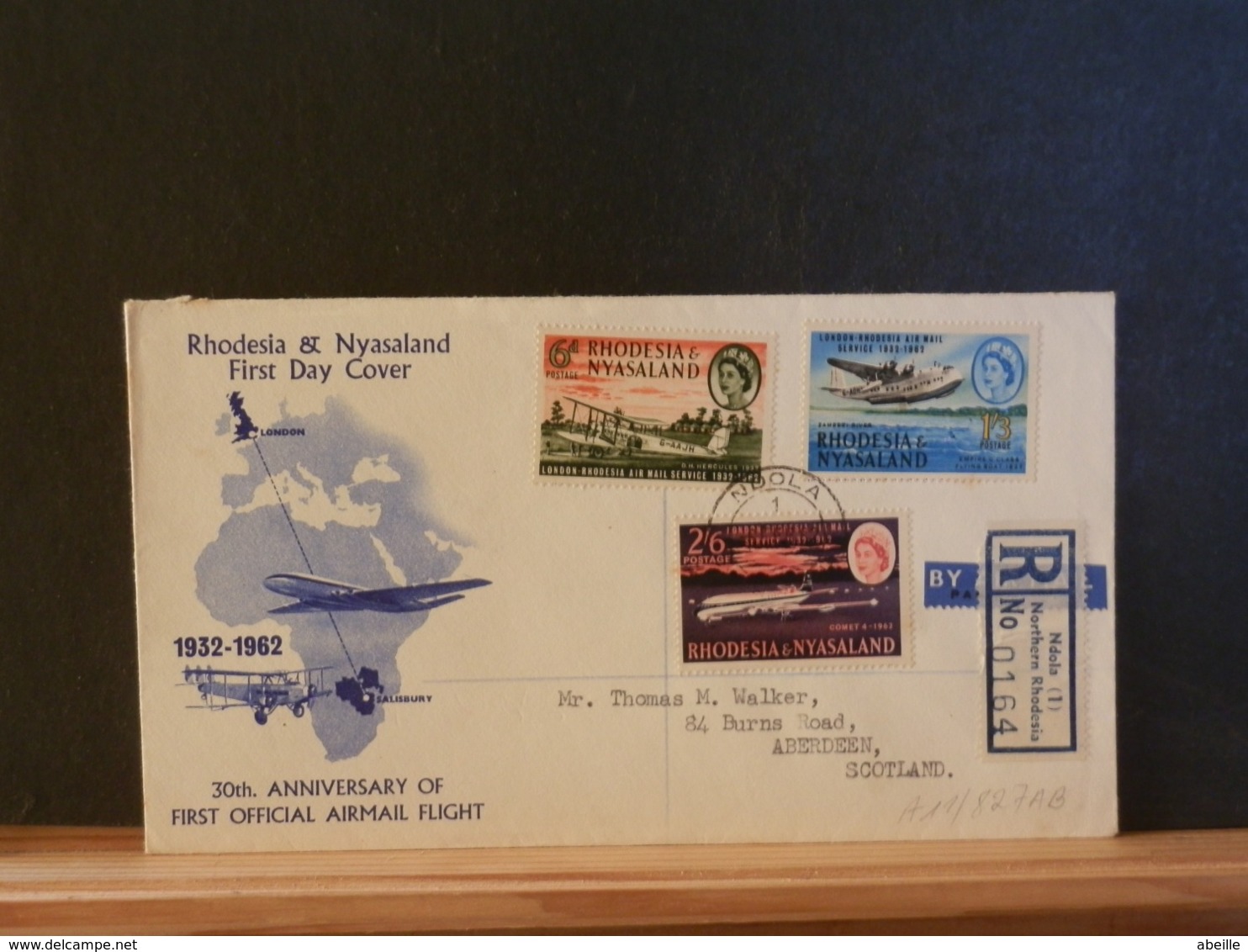A11/827AB REGISTRED LETTER   1962 - Rhodesia & Nyasaland (1954-1963)