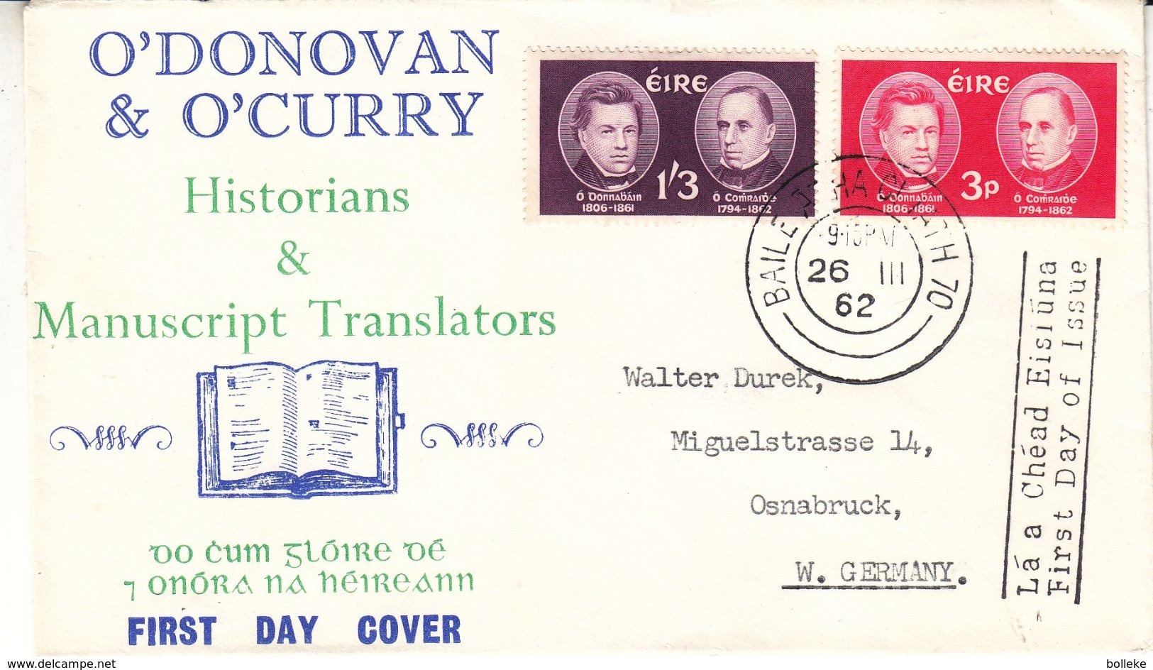 Irlande - Lettre FDC De 1962 - Oblit Baile Atha Cliath - Savants - Valeur 7,50 Euros - Briefe U. Dokumente