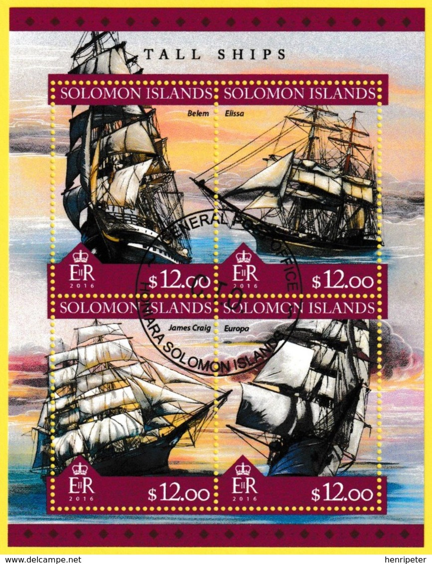 Bloc Feuillet Oblitéré De 4 T.-P. - Tall Ships Grands Voiliers Belem Elissa James Craig Europa - Îles Salomon 2016 - Salomon (Iles 1978-...)