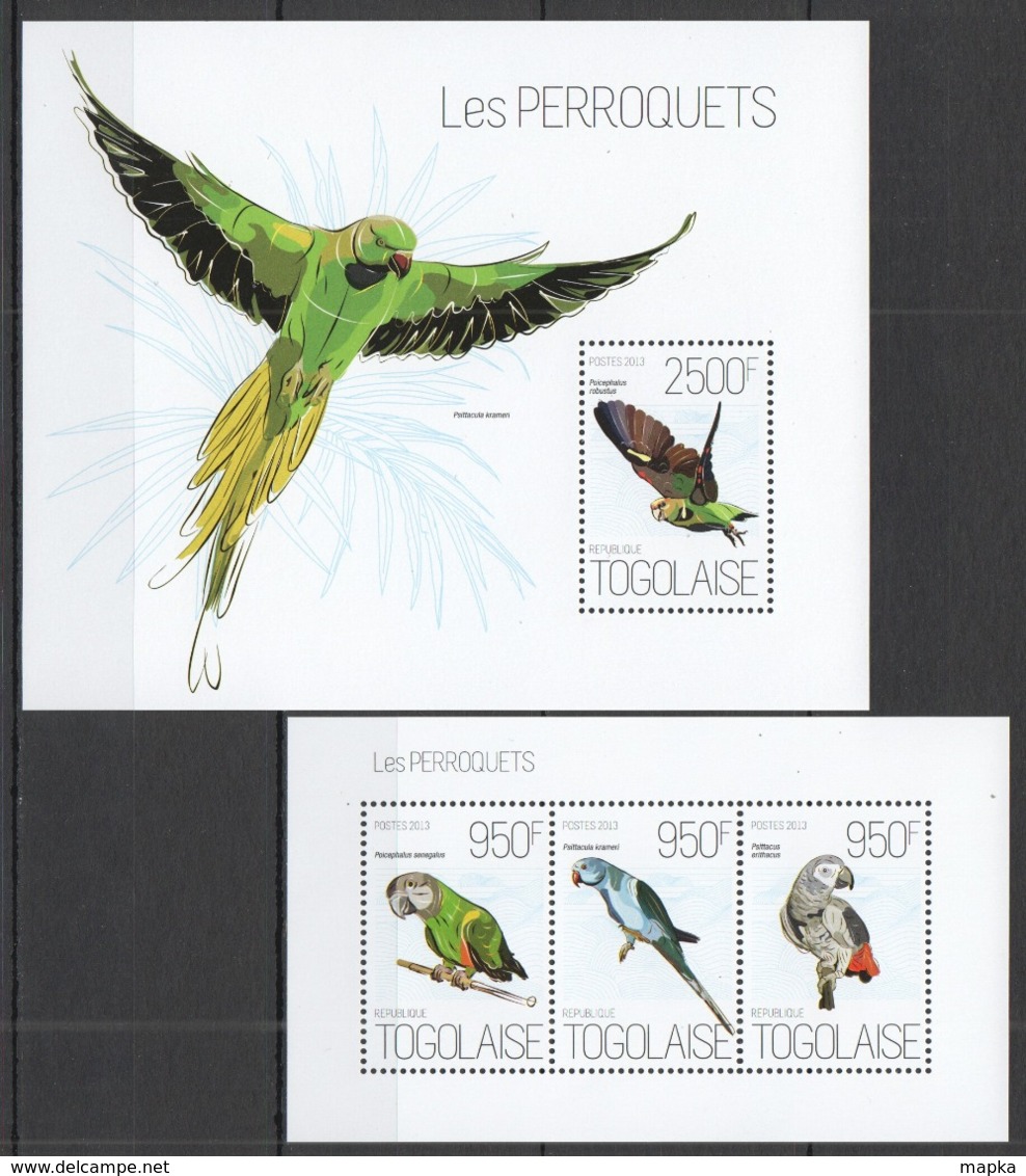 TG634 2013 TOGO TOGOLAISE FAUNA BIRDS PARROTS LES PERROQUETS KB+BL MNH - Papegaaien, Parkieten