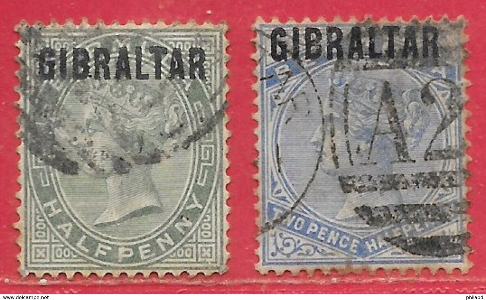 Gibraltar N°1 0,5p & N°4 2,5p 1886 O - Gibraltar