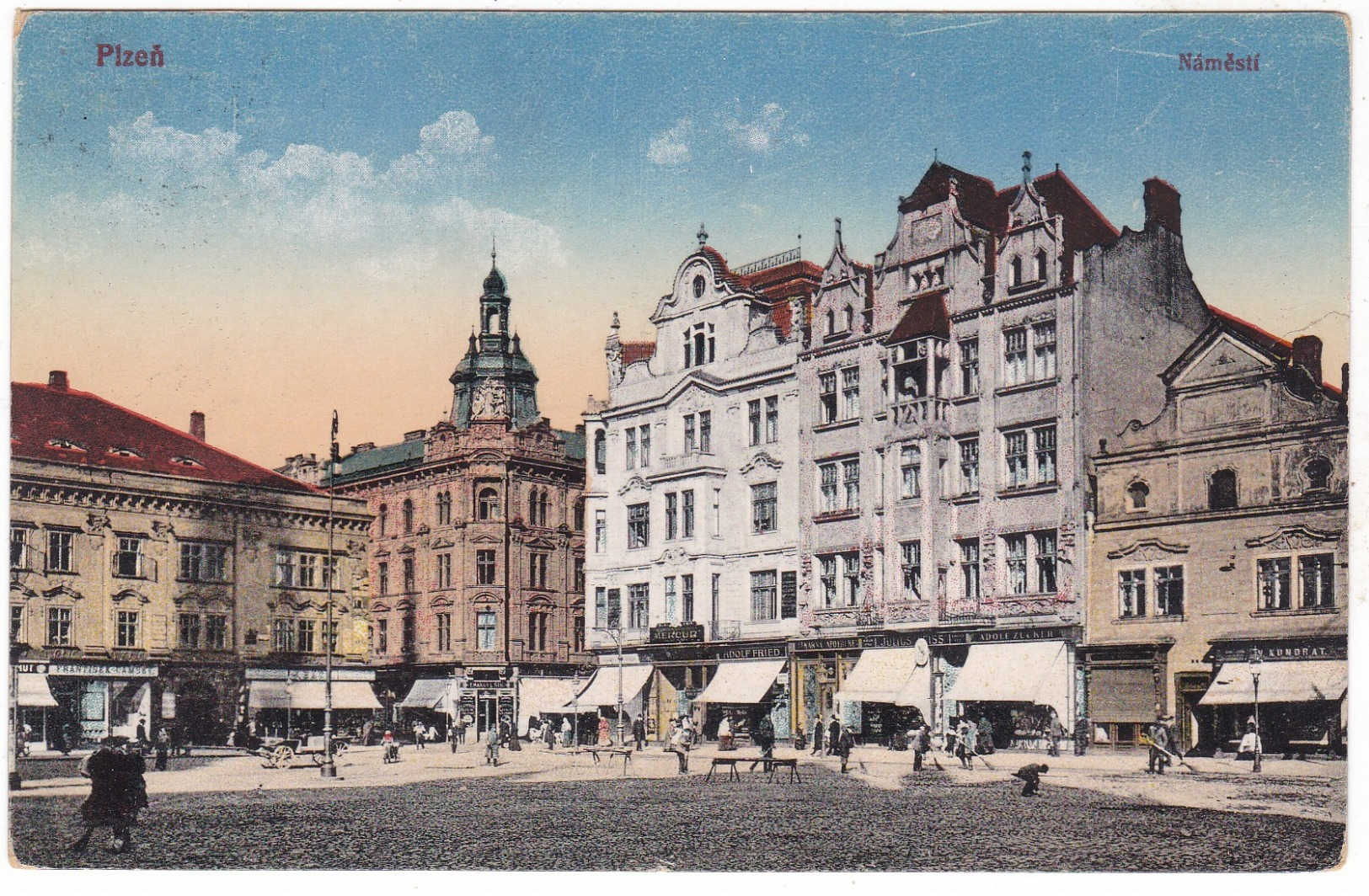 #10768 Czech, Plzen Postcard Feldpost Mailed 1915: Namesti, Square, Animated - Tchéquie