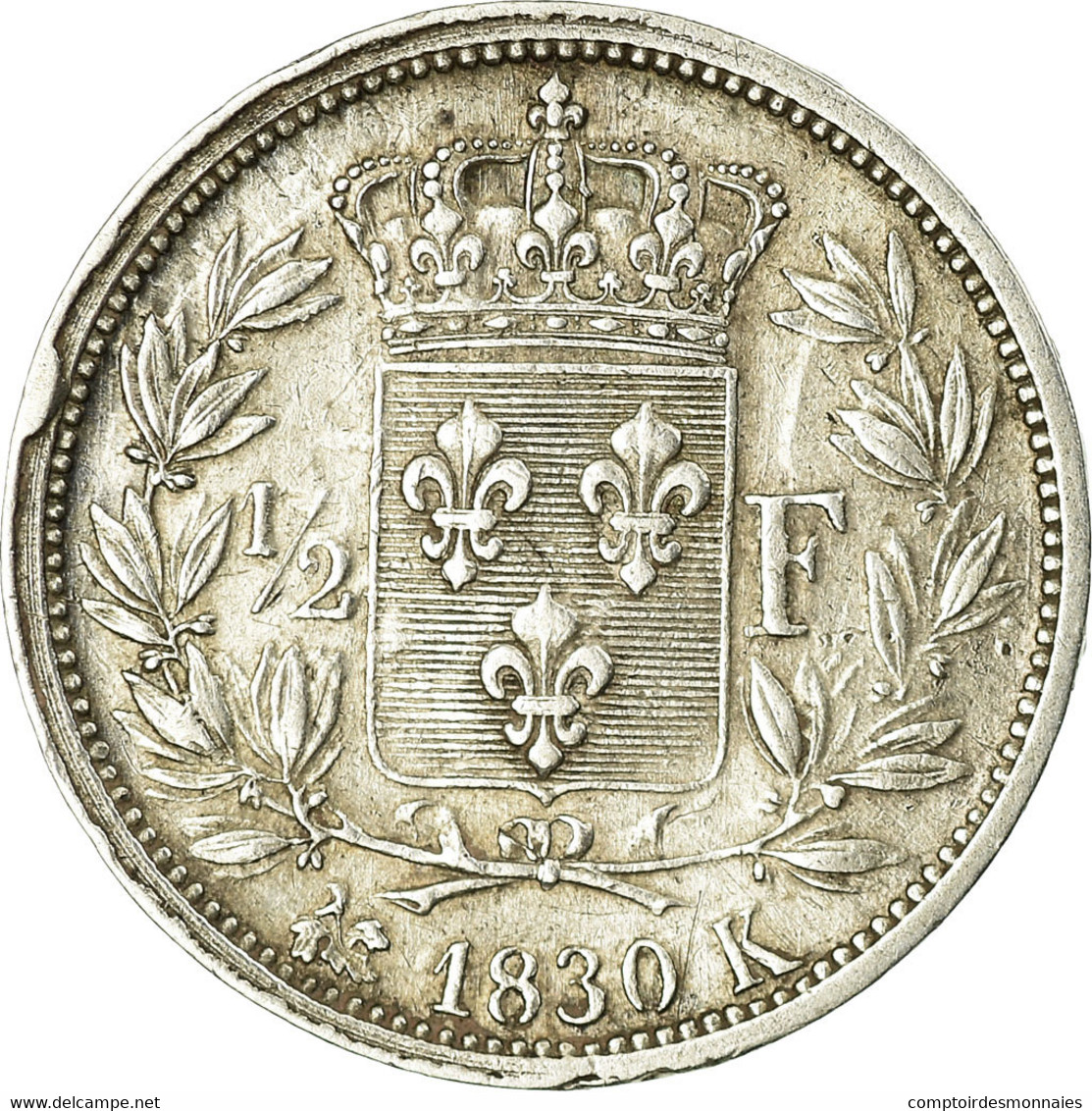 Monnaie, France, Charles X, 1/2 Franc, 1830, Bordeaux, TTB, Argent, KM:723.7 - 1/2 Franc