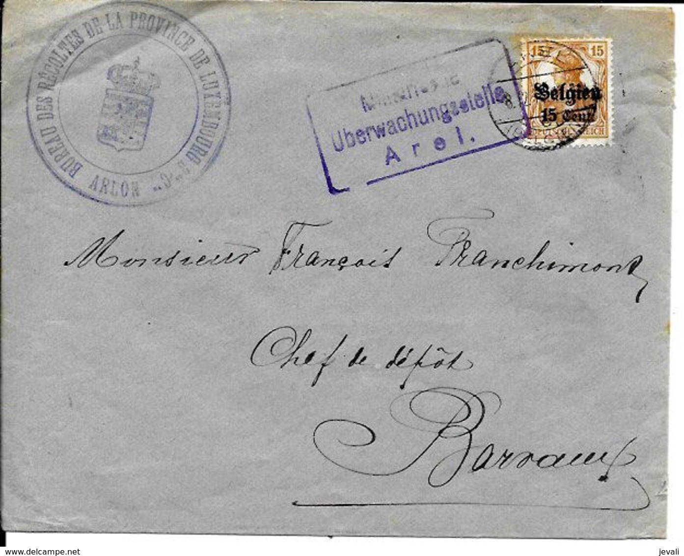 Lettre Deutsches Reich   ARLON  Bureau Des Récoltes De La Province - OC1/25 General Government