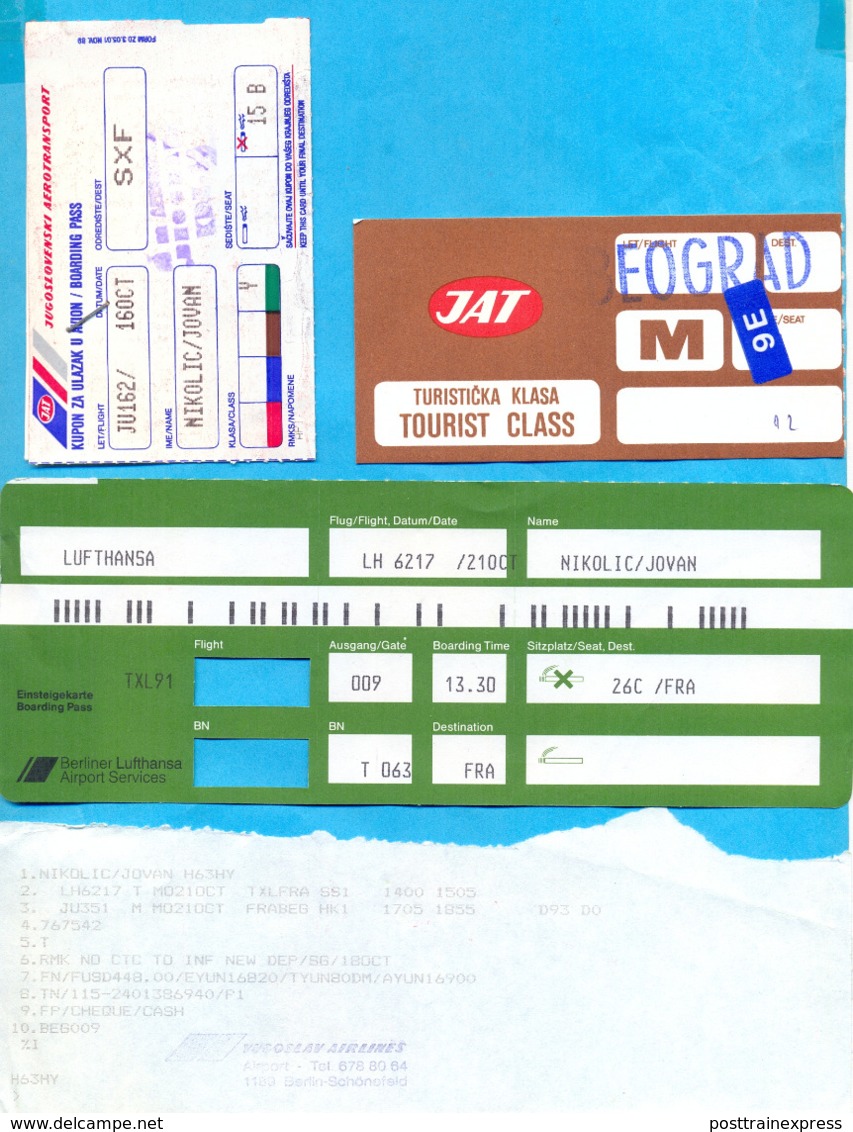 EX YU. The JAT Ticket. Belgrade-Berlin-Belgrade. - Tickets