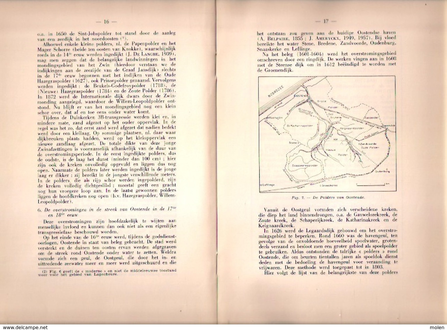 DE ONTSTAANSGESCHIEDENIS VAN DE ZEEPOLDERS ©1959 26p Oostende Nieuwpoort Panne Veurne Brugge Diksmuide Geschiedenis R424