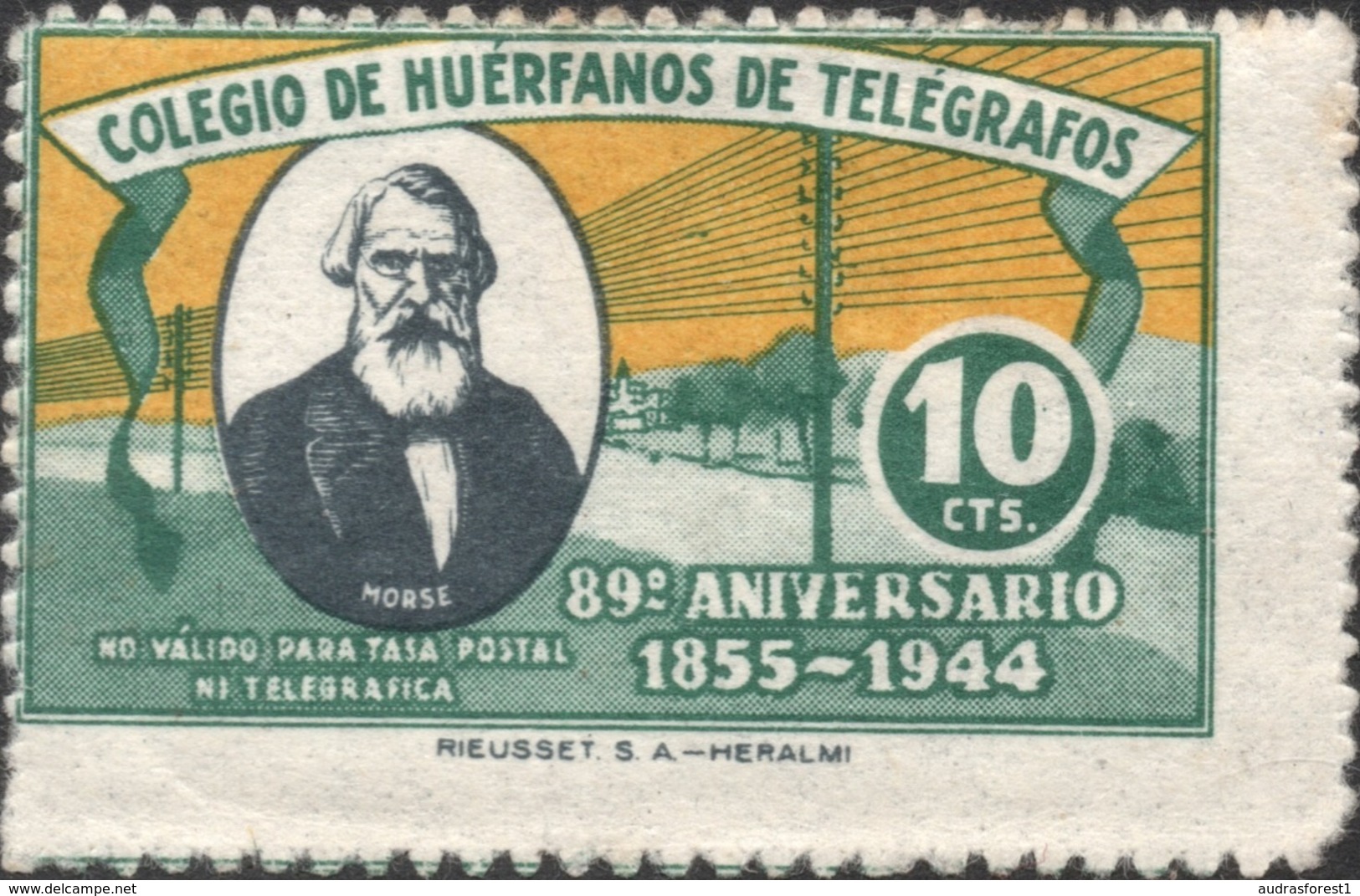 1944 COLEGIO DE HUÉRFANOS DE TELÉGRAFOS . MORSE 89 Anniversario - ESPANA 10 CTS - Altri & Non Classificati