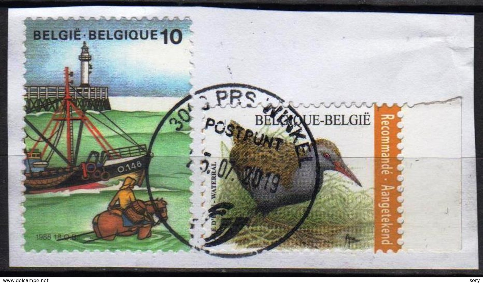 Belgium   2 Used  Stamps  On Part Of The Envelope  Bird Horse Birds Horses Ship Lighthouse - Altri & Non Classificati