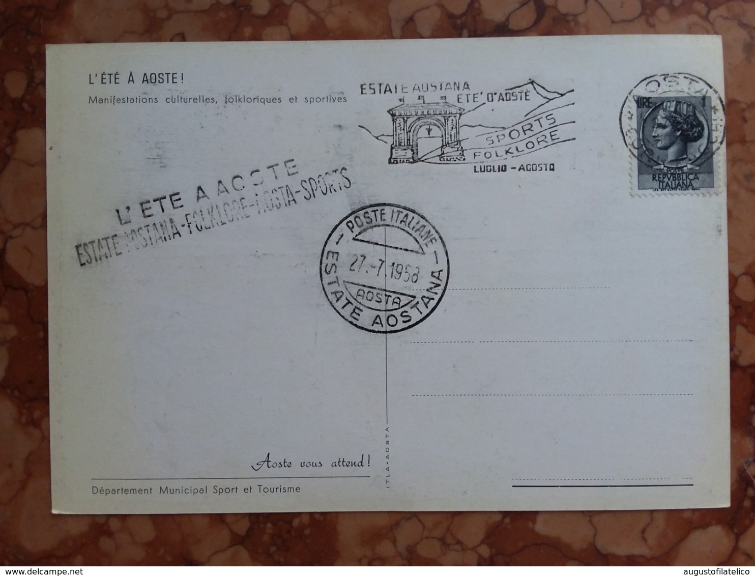 REPUBBLICA - Marcofilia - Estate Aostana 1958 - Disegno Franco Balan + Spese Postali - FDC