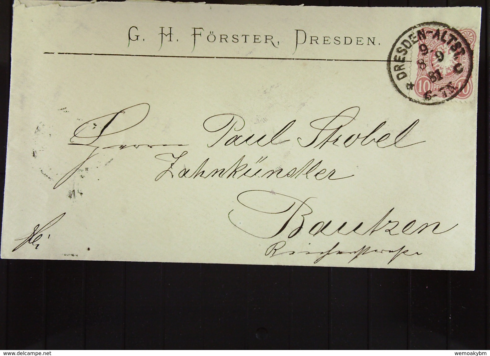 DR: Brief Mit 10 Pf EF Aus Dresden-Altst. 9 Vom 8.9.1881 Nach Bautzen An Einen "Zahnkünstler"  Knr: 41 - Briefe U. Dokumente