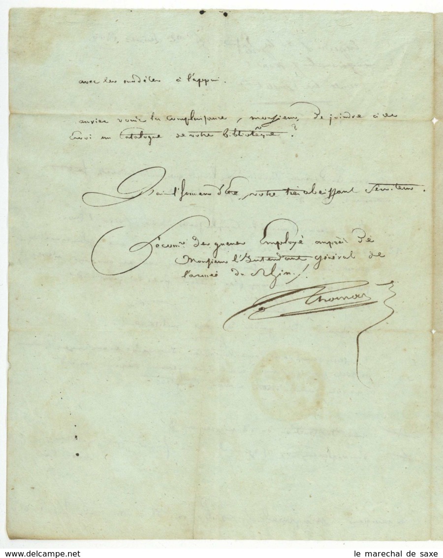 ERFURT 1809 Armee Du Rhin Rare Marque Postale L'INSPECTEUR EN CHEF AUX REVUES INTENDANT GAL DE L'ARMEE DU RHIN - Bolli Militari (ante 1900)