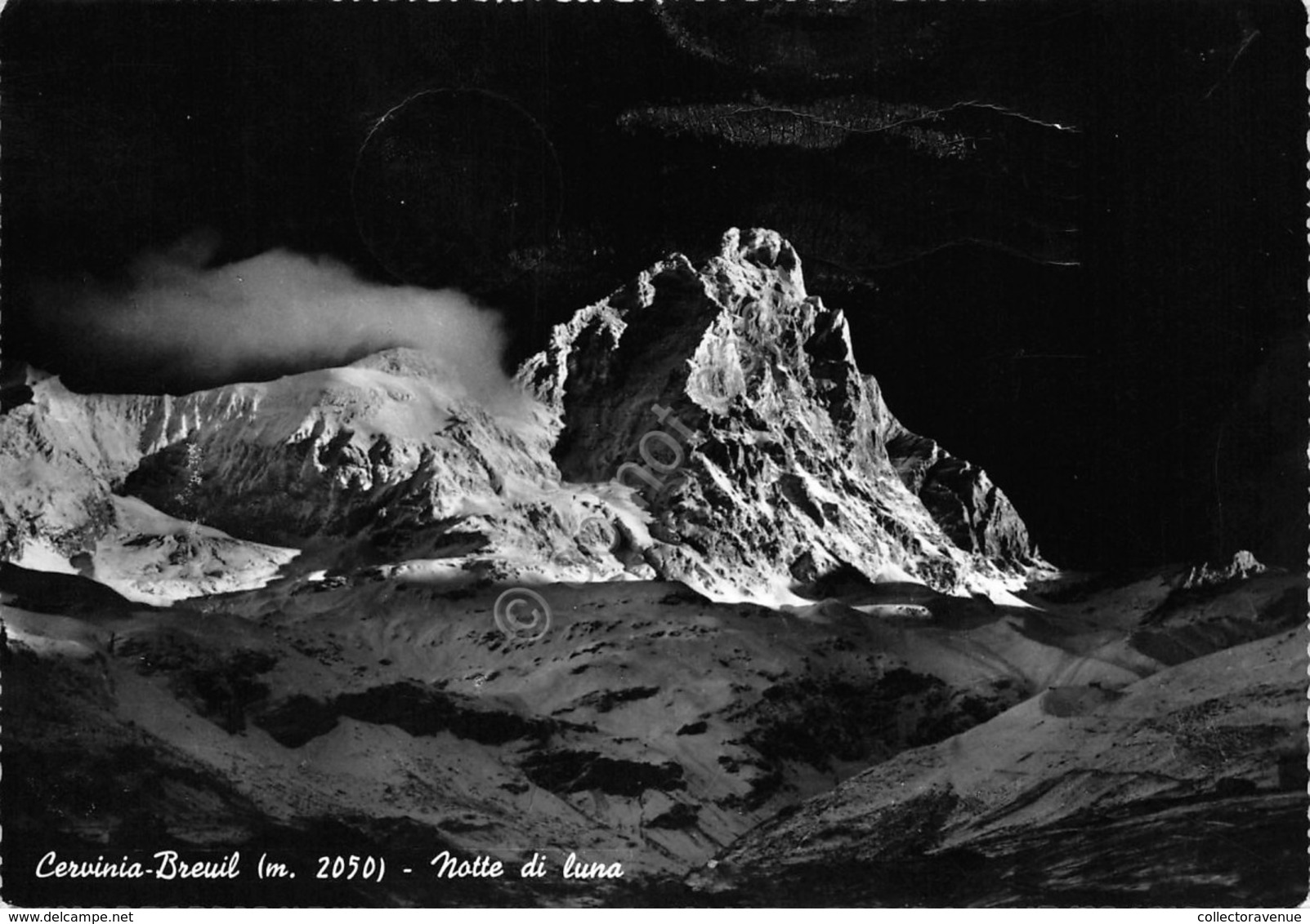 Cartolina Cervinia Notte Di Luna Timbro A Targhetta Buon Natale MOTTA 1960 (Aosta) - Andere & Zonder Classificatie