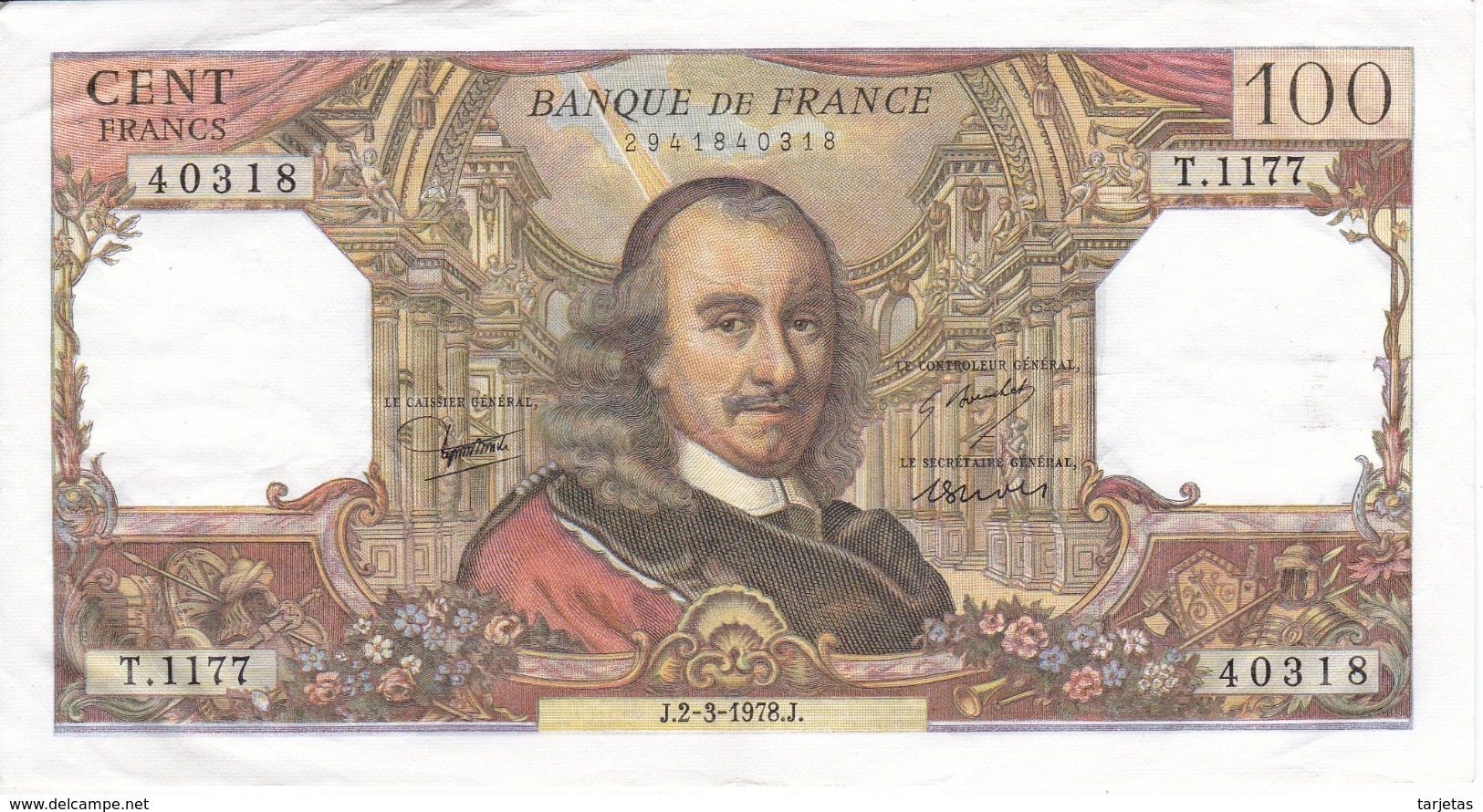 BILLETE DE FRANCIA DE 100 FRANCOS DEL 2-3-1978 CORNEILLE  (BANKNOTE) - 100 F 1964-1979 ''Corneille''