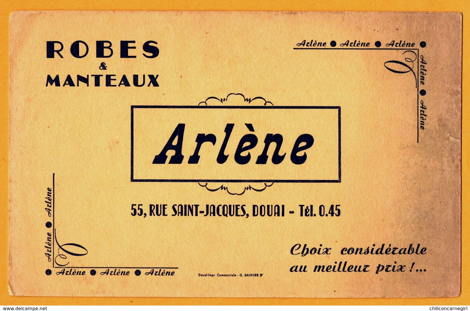 BUVARD Illustré - BLOTTING PAPER - Robes & Manteaux - ARLENE - 55, Rue Saint Jacques Douai - Imp. G. SANNIER - Kleidung & Textil