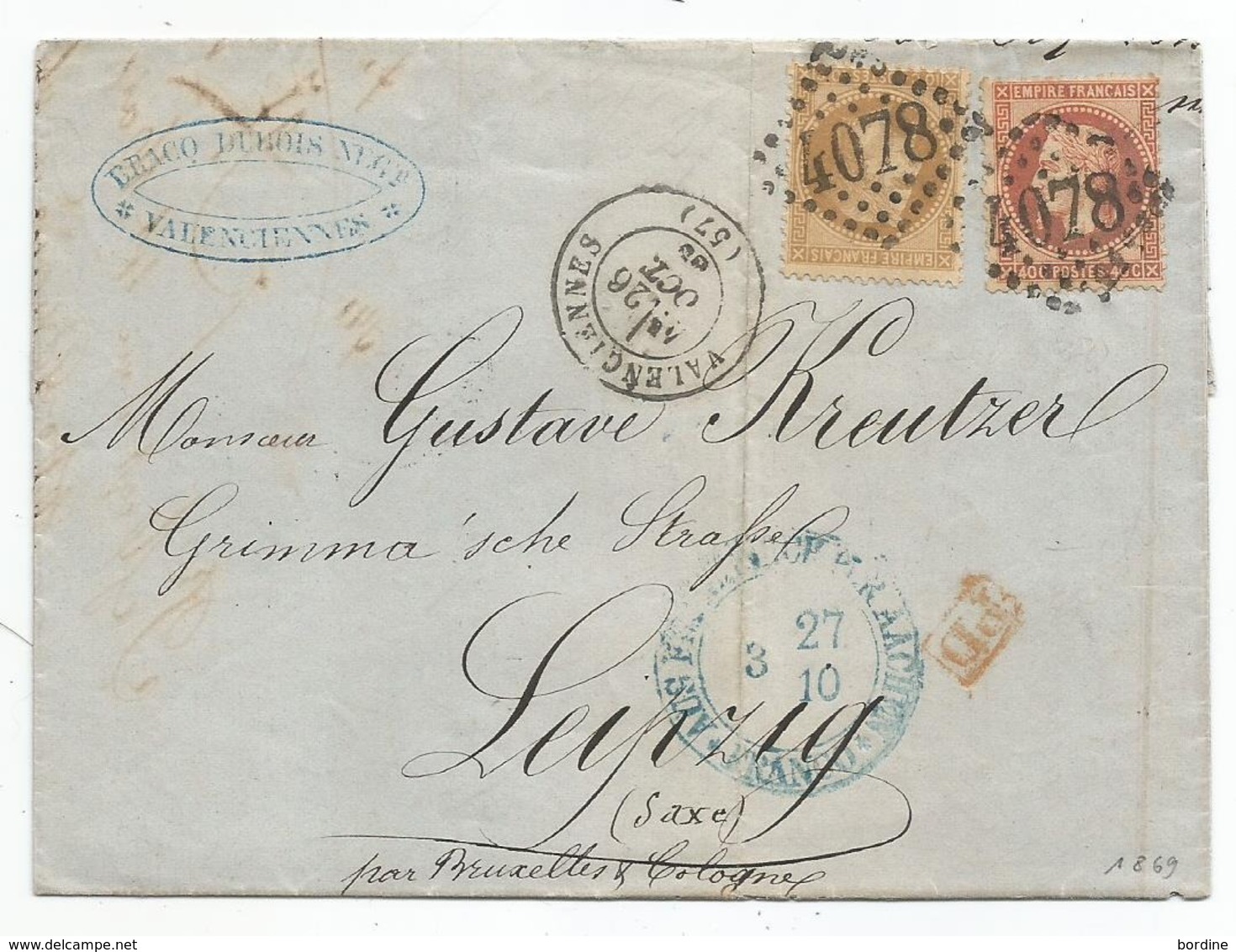 NORD - VALENCIENNES GC.4078 /TP N°28+31+ Càd Type 17 + "PD" Rouge - 1869 - 1863-1870 Napoleon III With Laurels
