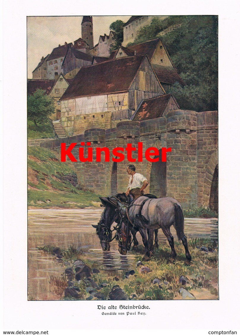 1557 Paul Hey Alte Steinbrücke Reiter Pferde Kunstblatt 1911 !! - Stiche & Gravuren