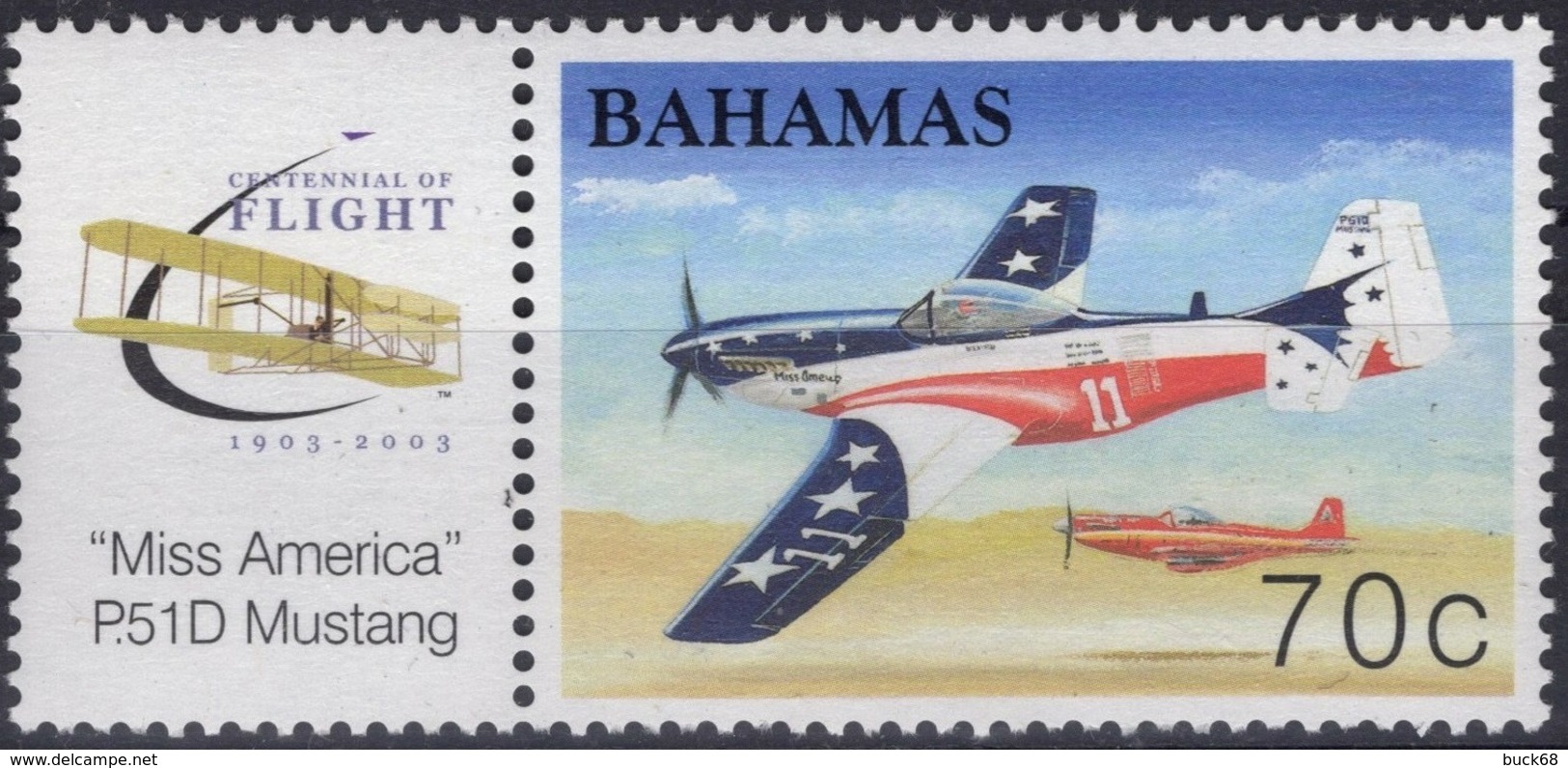 BAHAMAS Poste 1147 ** Aviation Avion Plane Fighter NORTH AMERICAN P-51 Mustang "Miss America" - Bahamas (1973-...)