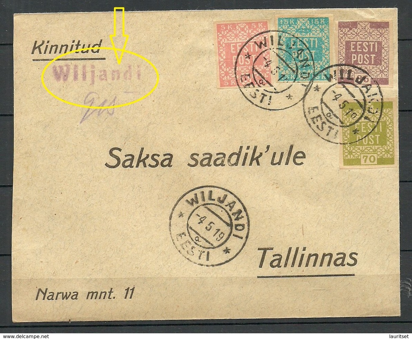 ESTLAND ESTONIA 1919 Provisional Registration VILJANDI FELLIN R-Brief An Deutsche Gesandte In Reval Michel 1 - 4 - Estland