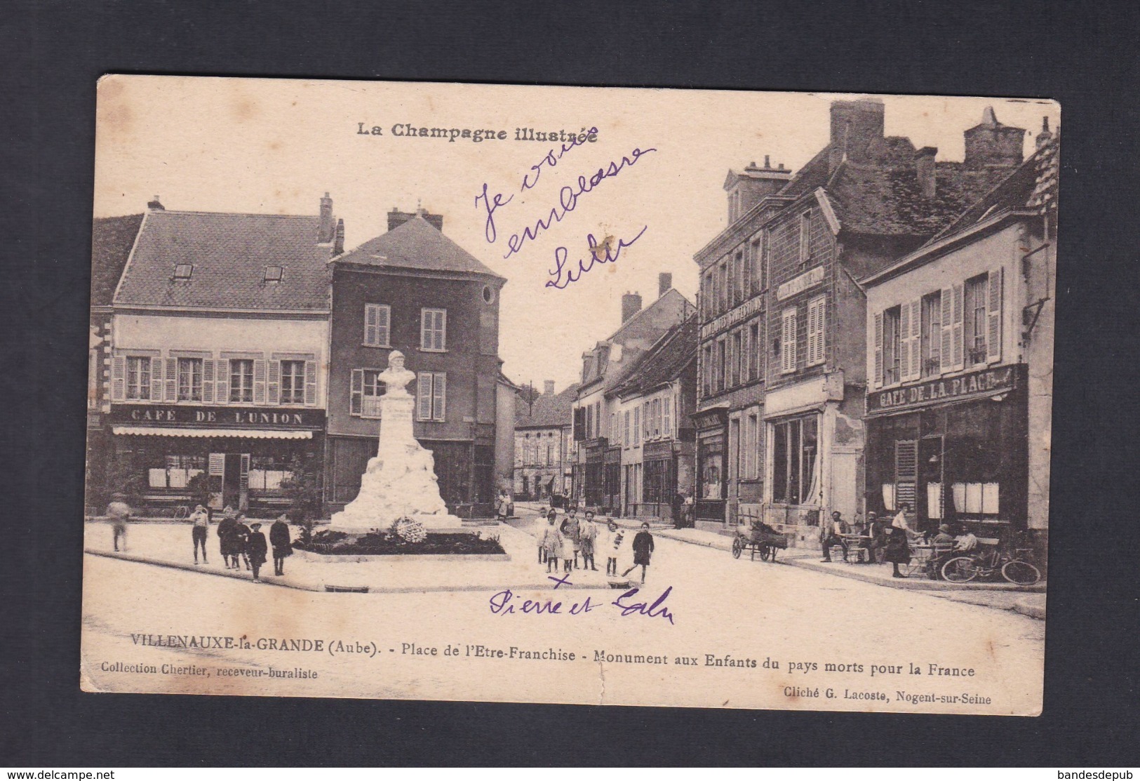 Vente Immediate Villenauxe La Grande Place De L' Etre Franchise Monument Aux Morts Coll. Cherlier Buraliste - Other & Unclassified