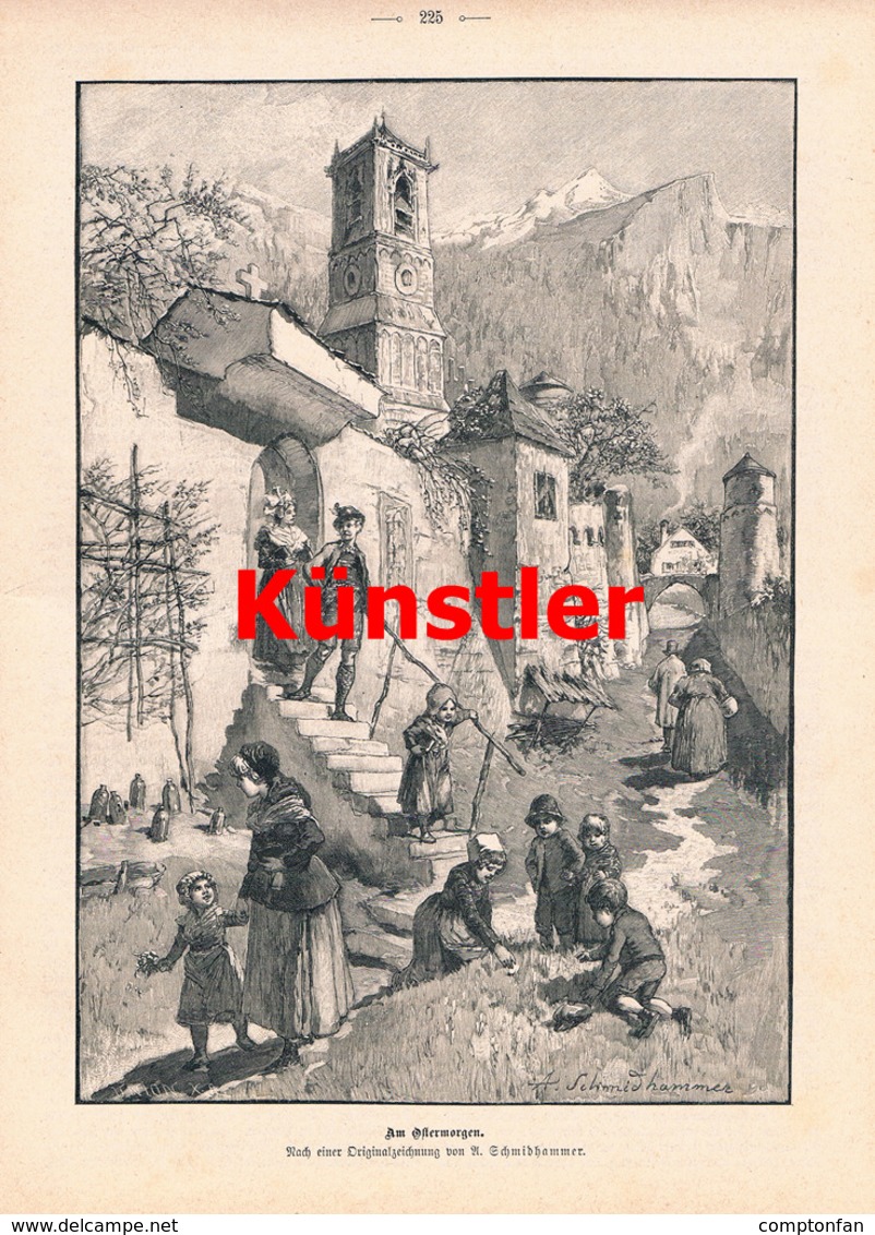 1593 A. Schmidhammer Ostermorgen Ostern Kinder Dorf Druck 1897 !! - Prenten & Gravure