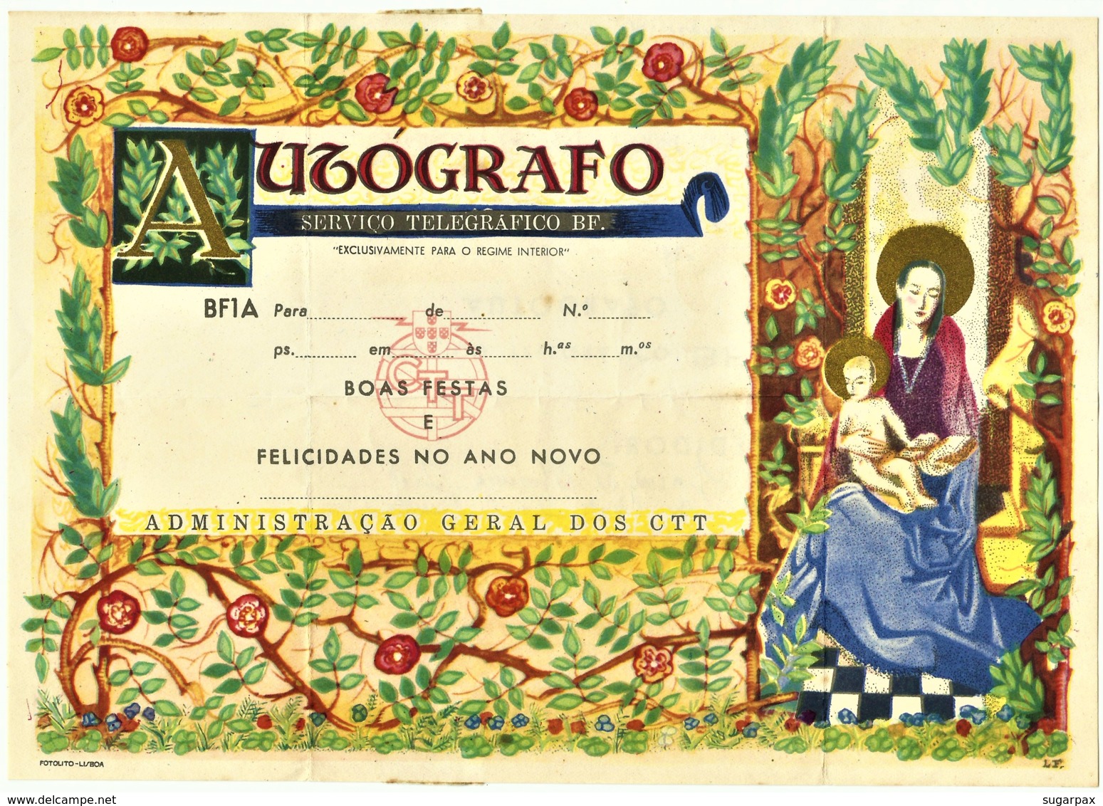 BF1A - AUTÓGRAFO - Serviço Telegráfico B. F. - BOAS FESTAS E FELICIDADES NO ANO NOVO - Portugal - Storia Postale