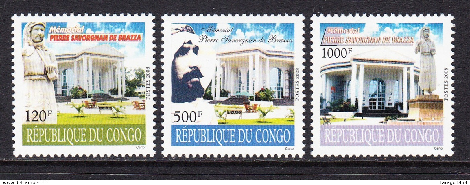 2008 Congo Pierre De Brazza Memorial Complete Set Of 3 MNH - Mint/hinged