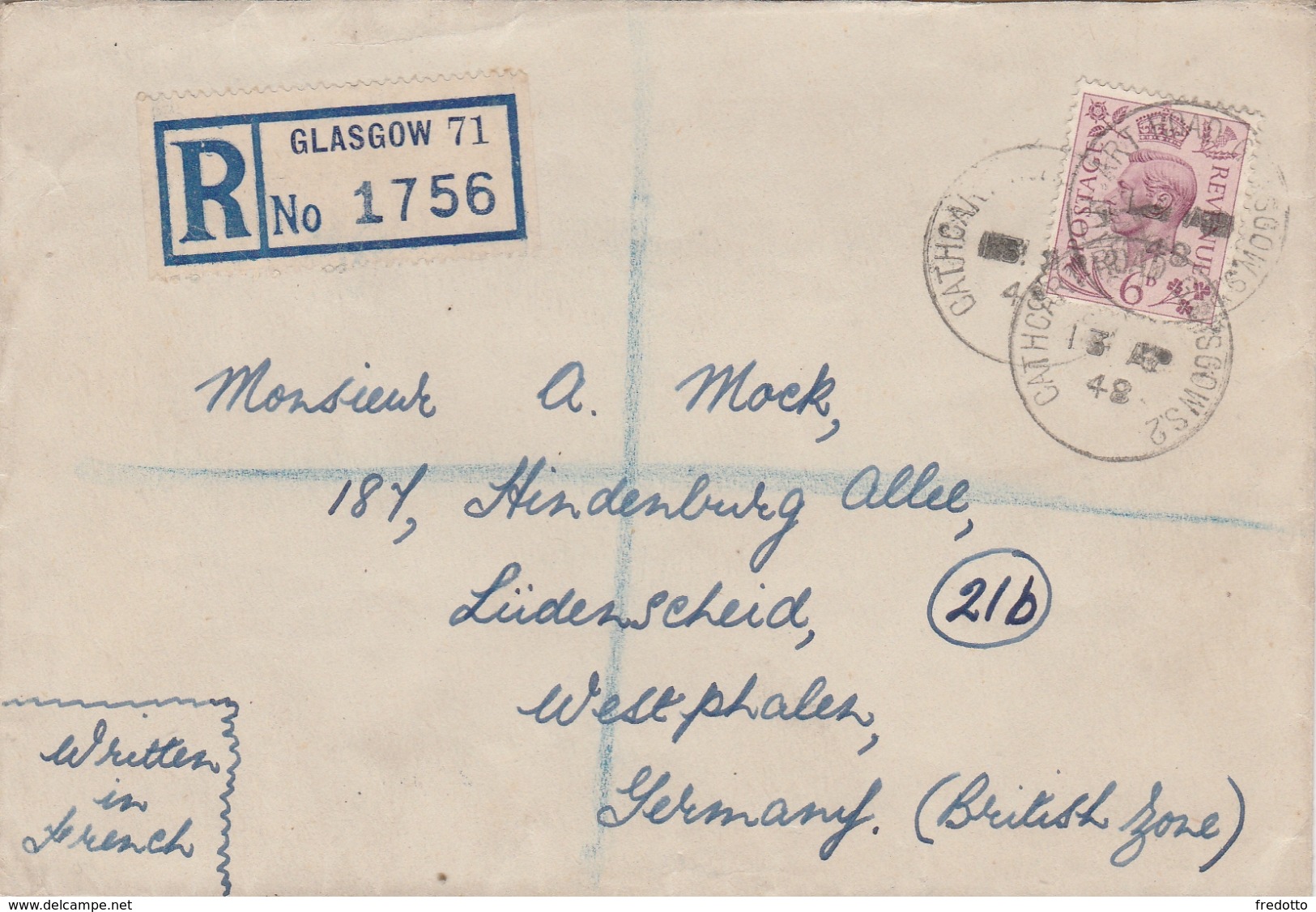 Einschreibebrief-1948-GLASGOW - Lettres & Documents