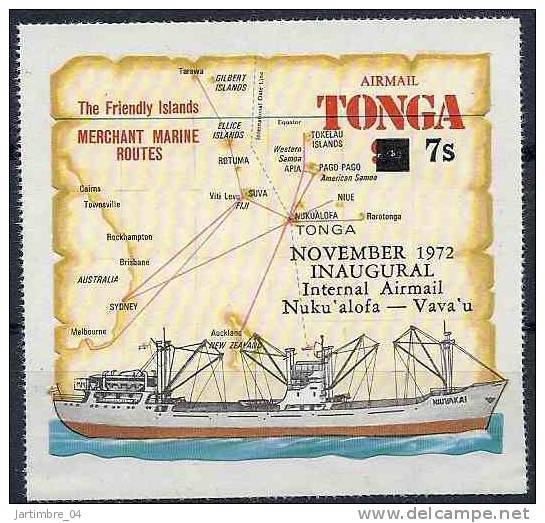 1972 TONGA  PA 114 ** Bateau, Surchargé - Tonga (1970-...)