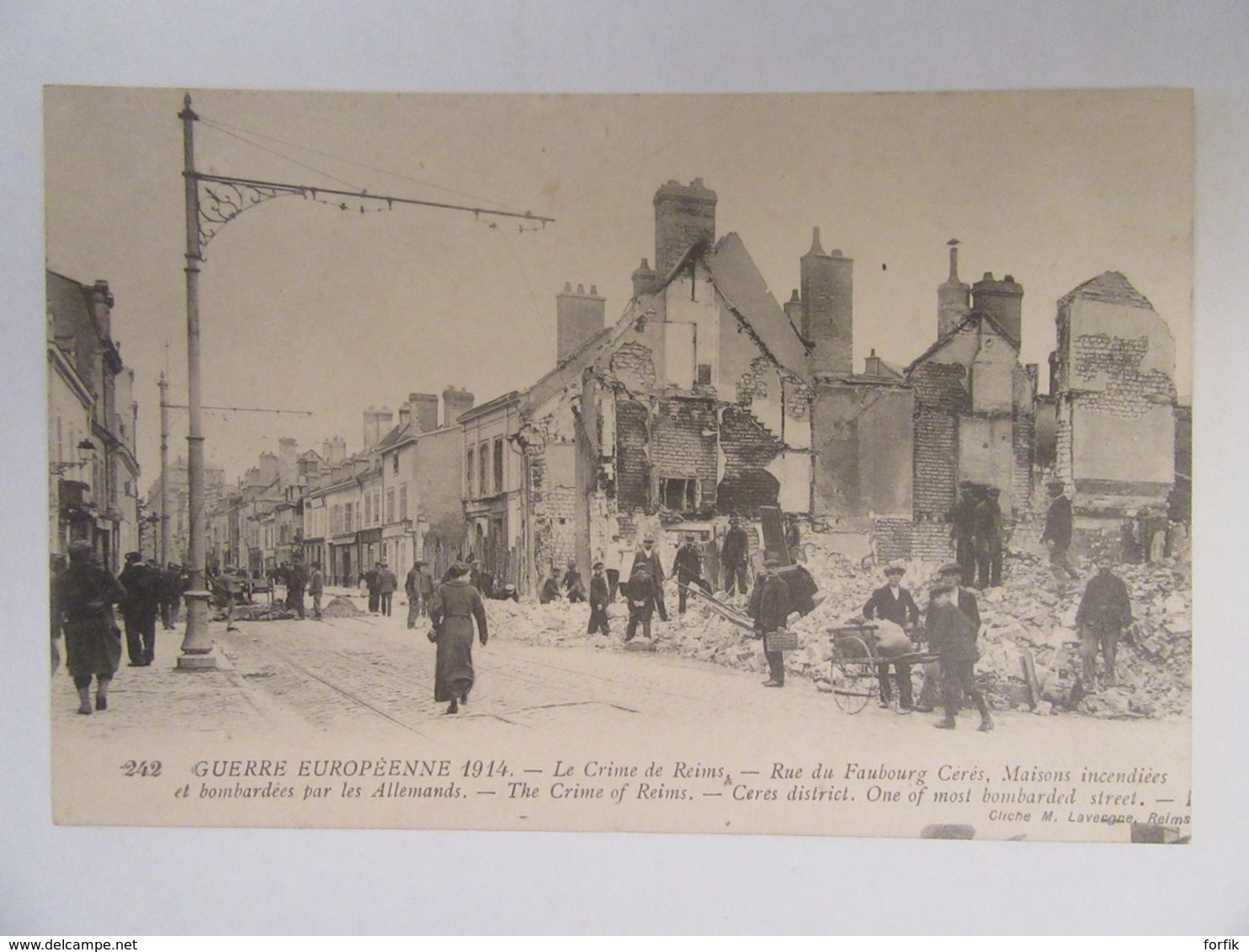 Guerre 14-18 - Le Crime De Reims - Rue Du Faubourg Cérès - Maisons Incendiées - Carte Animée, Circulée En 1915 - Guerre 1914-18