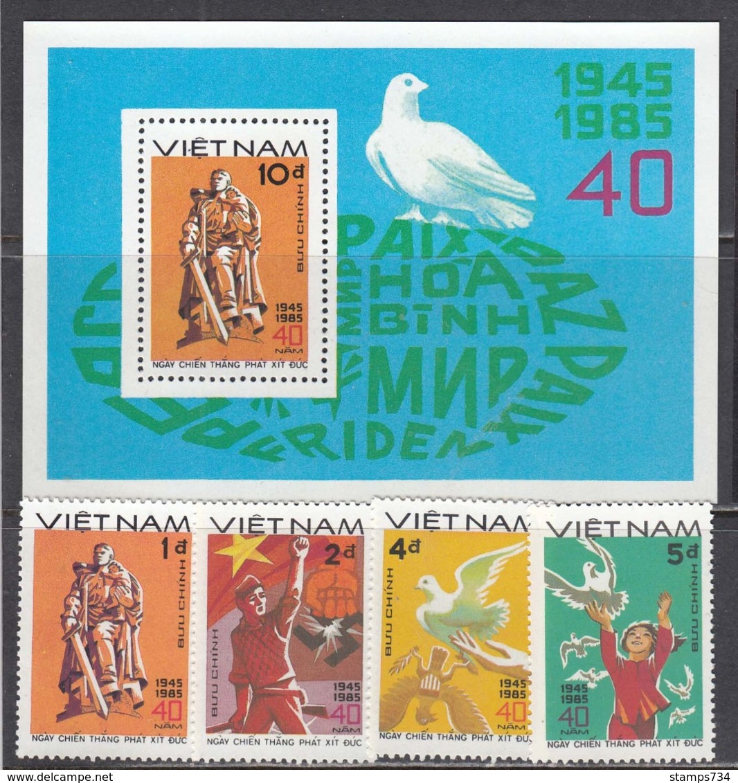 Vietnam 1985 - 40th Anniversary Of The End Of World War II, Mi-Nr. 1562/65+Bl. 35, MNH** - Vietnam