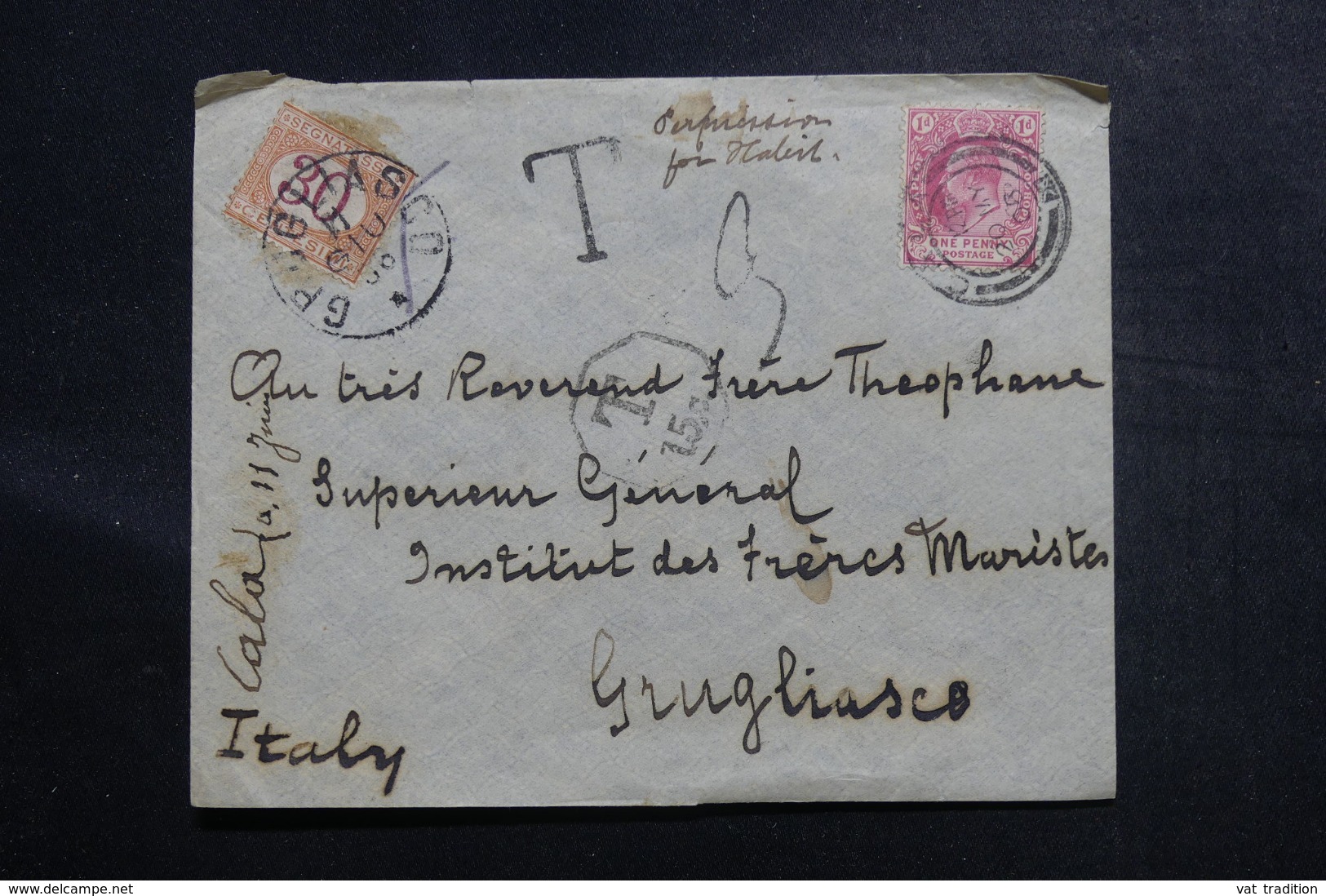 AFRIQUE DU SUD - Enveloppe Du Cap De Bonne Espérance Pour L 'Italie En 1906 Avec Taxe Italienne  - L 48090 - Kap Der Guten Hoffnung (1853-1904)