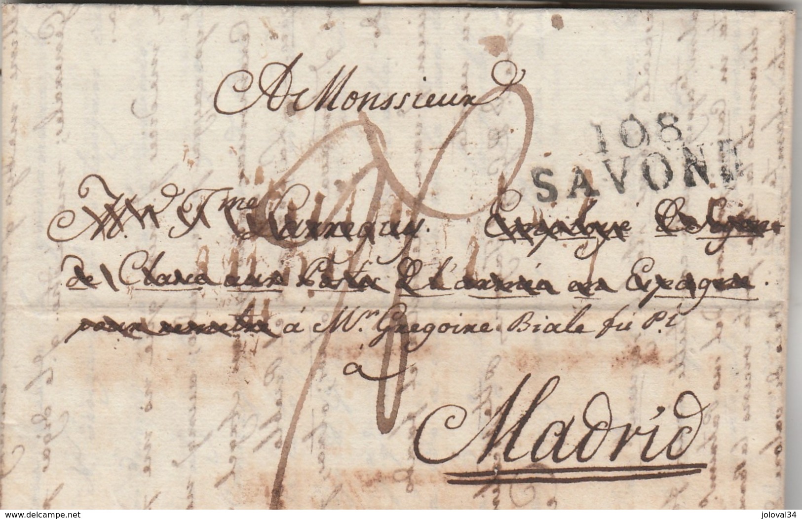 Département Conquis Montenotte LAC 4 Pages Marque Postale 108 SAVONE 13/3/1812 à Madrid - Postes Armée Espagne Voir Desc - 1792-1815: Dipartimenti Conquistati