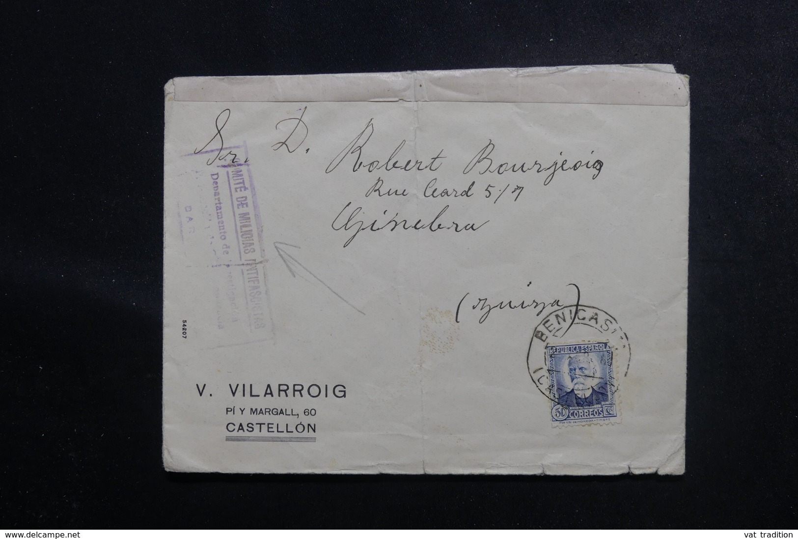 ESPAGNE - Enveloppe  De Castellon Pour La Suisse En 1938 Avec Contrôle De Barcelone - L 48094 - Marcas De Censura Republicana