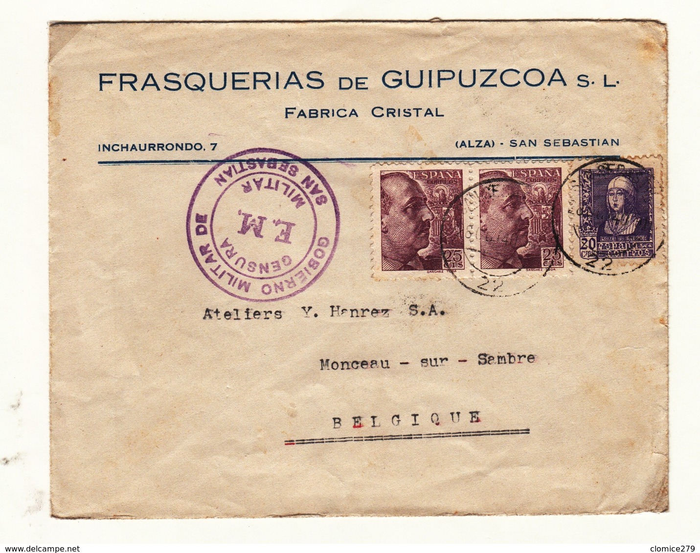 Espagne     Enveloppe  1939  Vers La France  Censure  Cachet   FM - Bolli Di Censura Repubblicana