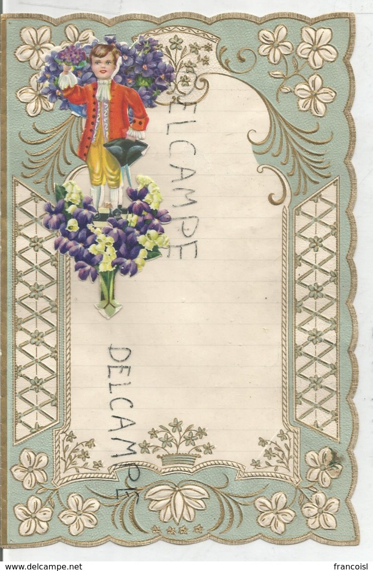 Superbe Papier à Lettre. Décor Garçon Et Bouquet De Pensées. - Matériel Et Accessoires