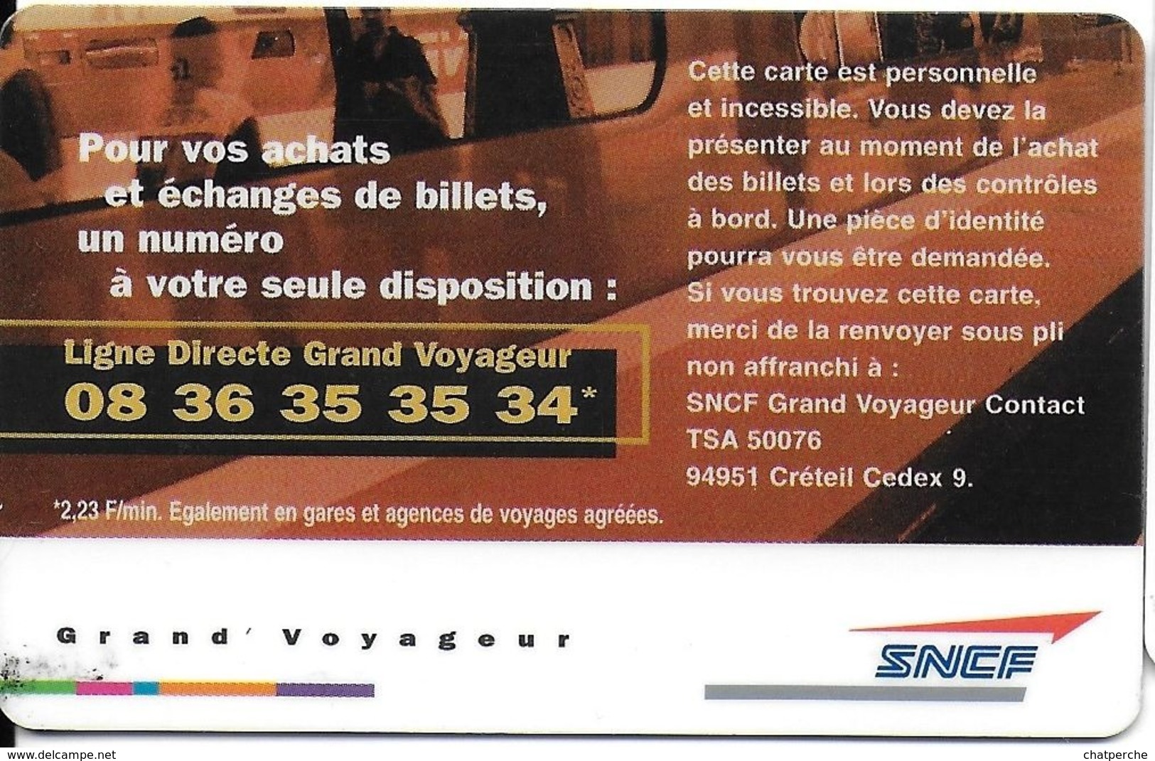 CARTE A PUCE CHIP CARD CARTE A USAGE MULTIPLES  TRANSPORT SNCF  GRAND VOYAGEUR - Autres & Non Classés